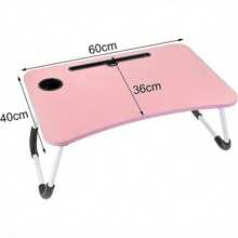 Laptop Bed Table Laptop Tray Lap Tray Breakfast Foldable Bed Tray Portable Lap Table With Handle Cup Holder Notebook Stand For Bed, Back To School - Pink - View 4