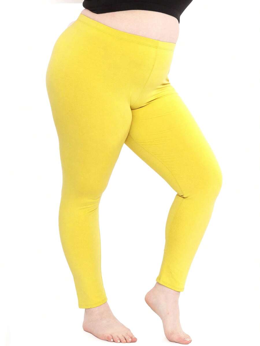 Women's Cotton Plus Size Leggings | Stretchy | X-Large - 7X - 黃色 - 查看 1