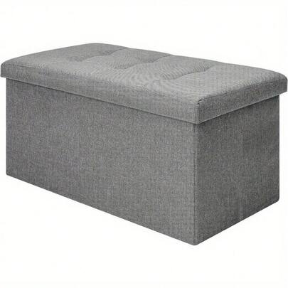 Folding Ottoman Storage Bench Footrest Stool Seat Toy Chest Storage Box With Lid Long Shoes Bench Footstool For Living Room Dark 76 * 38 * 38cm Grey