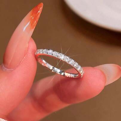 1pc Moissanite Engagement Ring, S925 Sterling Silver Commitment Ring, Eternal Ring, Anniversary Ring, Luxury Jewelry Gift For Women