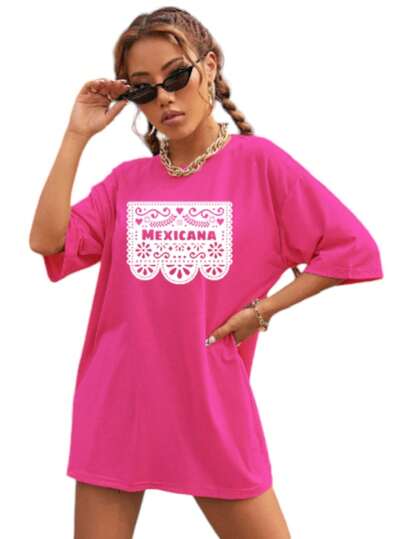 Playera dama corte oversize, diseño MEXICANA PAPEL PICADO, algodon, cuello redondo, 15 de septiembre fiestas patrias