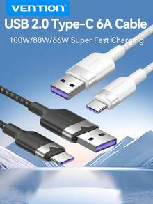 VENTION 100W USB A 至 USB C 充电器线 6A PD 快速充电数据线尼龙编织 C 型线兼容 Iphone 15/15 Plus/15 Pro Max/Pro Galaxy S22/21/20/Note20 兼容 Apple 笔记本电脑 - 彩色 - 查看 1