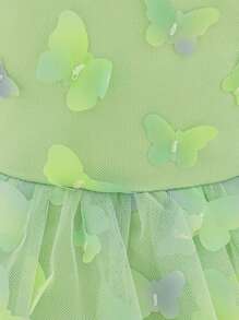 Colorful 3D Butterfly Tutu Dress For Baby Girls, Cute & Flower Girl Dress For Outdoor Party, Fabric Pattern Randomly Cut, Headband Not Included - Green - View 6