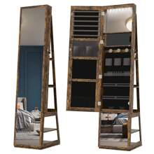 HaluPeit Jewelry Cabinets, Standing Jewelry Organizer With 360° Rotating Base, Lockable Full-Length Mirror, Large 4-Tier Storage Compartments, 4-In-1 Multifunctional - 鏽棕色 - 查看 7