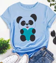 Women's Baby Look Panda Bear T-Shirt - 藍色 - 查看 1