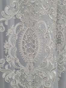 1 件法国奢华进口刺绣欧洲高端蕾丝珍珠刺绣薄纱窗帘适用于卧室、客厅、阳台 - 白色 - 查看 5