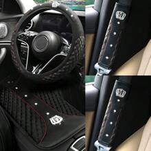 4pcs Shiny Rhinestone Crown Design Steering Wheel Cover, Armrest Pad, Shoulder Pads