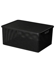 Multipurpose Rattan Organizer Box With Lid 2 Liters White And Black - Black - View 1