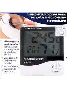 Higrómetro Digital Termómetro Para Pestañas Higrómetro Medidor De Humedad Reloj Temperatura Alarma Para Aplicación de Pestañas Higrómetro Para Pestañas Utensilios para Pestañas - Blanco - Ver 1