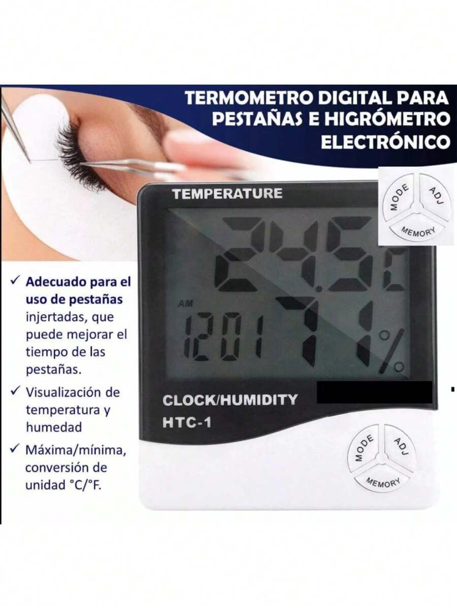 Higrómetro Digital Termómetro Para Pestañas Higrómetro Medidor De Humedad Reloj Temperatura Alarma Para Aplicación de Pestañas Higrómetro Para Pestañas Utensilios para Pestañas - Blanco - Ver 1