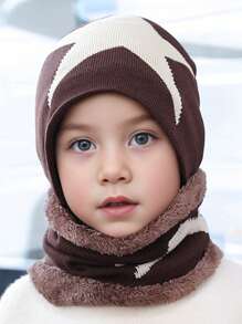 1 套儿童 3-8 岁冬季毛绒内衬保暖护耳针织帽和围巾套装 - 1sets - 查看 7