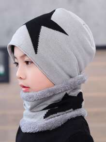 1 套儿童 3-8 岁冬季毛绒内衬保暖护耳针织帽和围巾套装 - 1sets - 查看 6