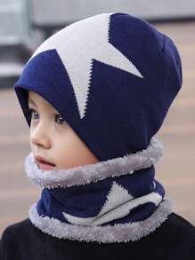 1 套儿童 3-8 岁冬季毛绒内衬保暖护耳针织帽和围巾套装 - 1sets - 查看 5