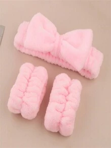 3PCS/2PCS/1PC Cute Bow Wash Hair Band Absorbent Wrist Band Apply Mask Special Hair Band Plush Wash Cuff Moisture-Proof Sleeve Sports Absorbent Waterproof Wipe Sweat Wristband Home Bathroom Decor Fall Decor Back To School - Shape - View 9
