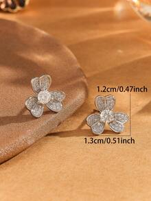 1 cặp bông tai đinh tán bạc Sterling CZ tối giản thanh lịch dành cho phụ nữ, đeo hàng ngày, tiệc tùng, đám cưới, quà tặng kỷ niệm - Bạc - Xem 7