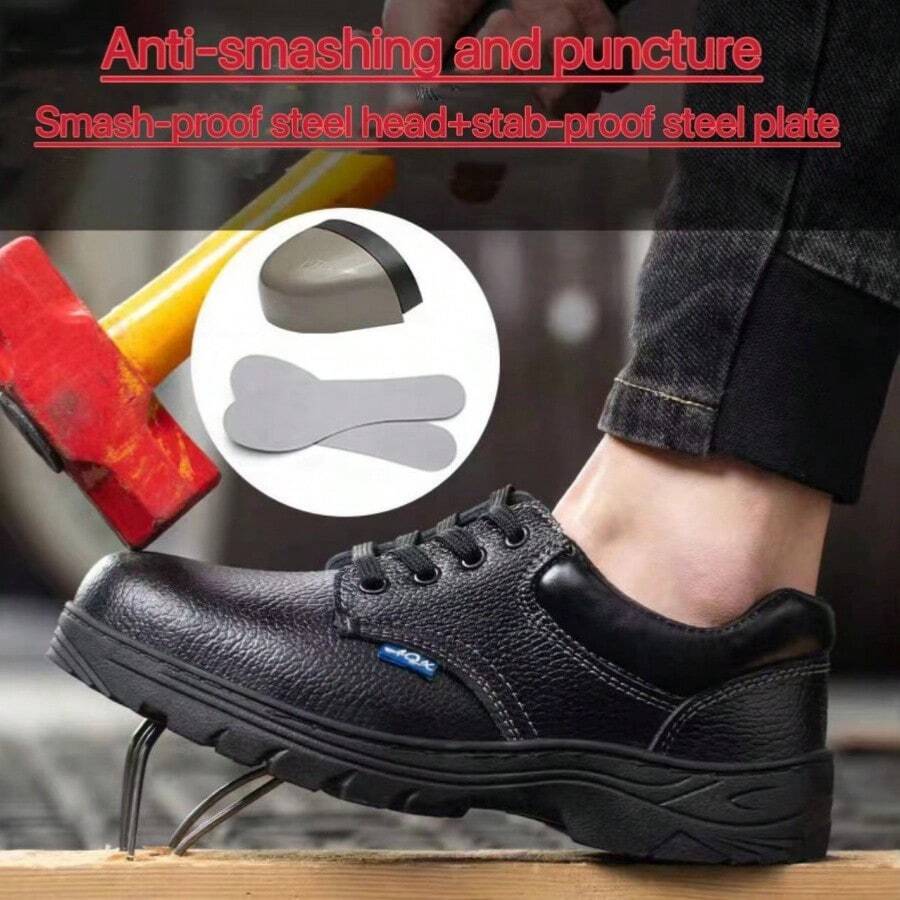 男士多功能安全工作鞋，钢头，防砸，防穿刺，透气，防滑，耐磨，适合所有季节，劳动保护，户外，采矿，厨房，工作，安全鞋 - 黑色 - 查看 1