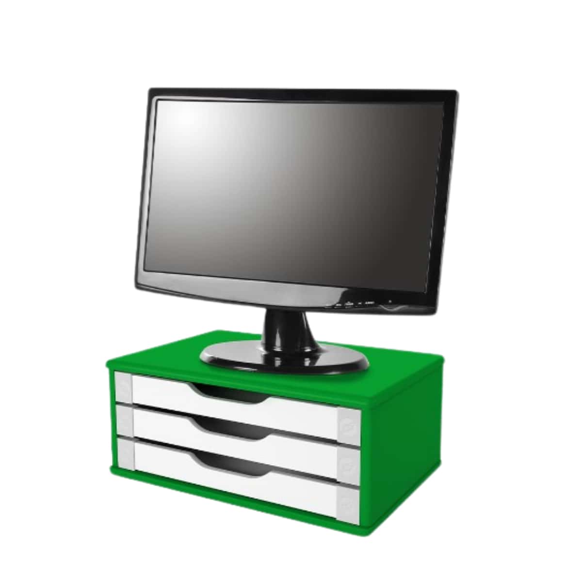 File Organizer Monitor Stand With 3 Drawers Green And White - 綠色 - 查看 1