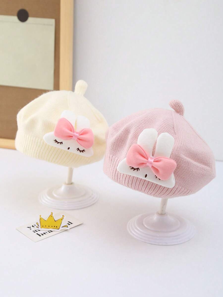 Infant Beret Hat, Autumn & Spring, Cute Rabbit Ear Baby Artist Cap, Windproof Knitted Hat For Toddler Girls - Multicolor - View 1