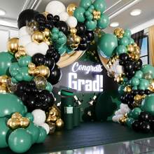 Kit de arco de globos fuksias dorados y verdes - Globos blancos, dorados y negros pequeños y grandes - Decoración de fiesta para graduación, cumpleaños, compromiso, Halloween, eventos