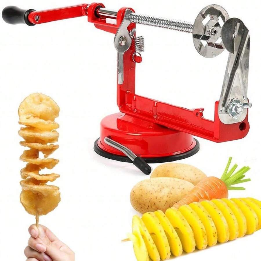 Potato Slicer Spiral Cutter, Vegetable Cutter Suction BaseTwister Cutter Twisted Potato Slicer Fry Vegetable Spiralizer Chips Maker - Red - View 1