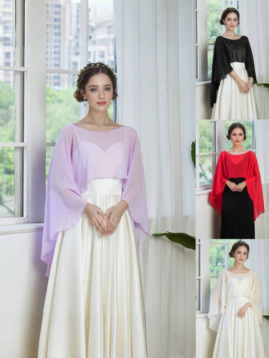 1pc Ladies' Lightweight Chiffon Shawl Wrap For Bridal, Bridesmaids, Summer, Formal Events, Cosplay, Stage Shows, Available In Lavender, Black, White, Red, Plus Size Halloween Fall Clothes For Women