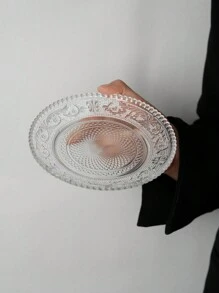 1 pieza Plato de vidrio vintage con relieve, plato de fruta de alta calidad y estética, plato para aperitivos, plato para el desayuno, bandeja de servir redonda para uso doméstico, regalo de Navidad - transparente - Ver 8