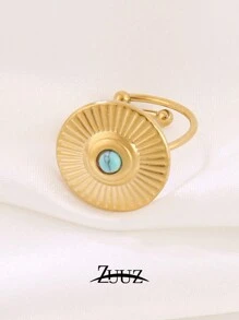 1pc Stainless Steel Ladies' Ring Geometric Circle 18k Gold Plated Blue Natural Turquoise Chain Style Turquoise Decor Cuff Ring Jewelry Best Friends Gifts
