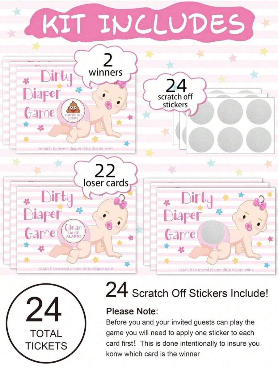 24pcs Baby Gender Reveal Scratch Cards, Party Boy Or Girl Scratch Off