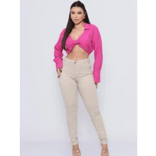 Women's Skinny Jeans With Premium Elastane, Butt Lifting And Shaping - Màu be - Xem 4
