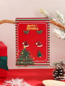 3 Pairs/Sets Christmas Decorative Jewelry Earrings Set; Christmas Hat & Christmas Tree & Christmas Wreath Decorative Stud Earrings Set; Christmas Creative Party Decorative Jewelry; Christmas Holiday Gift Accessories; Suitable For Christmas Holiday Party, Carnival, Dance Wear; Christmas Gift - Multicolor - View 4