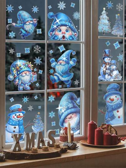 132PCS Window Clings Clings For Glass Windows Snowman Gnome Window Clings Sparkle Window Clings Window Decals Stickers Snowflake Glitter Winter Window Clings Decorations Xmas,Stickers,Wall Decal, Vinyl Decal For Home Decorations,Spring Decoration Items Refresh Your Home,Rama Decoration Stickers Christmas Decorations Room Decor Christmas