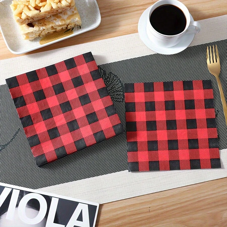 20 chiếc khăn ăn in lưới hai lớp, thích hợp cho gia đình, nhà hàng, tiệc sinh nhật, tiệc tùng, cắm trại, khách sạn, quán cà phê và cốc giấy trang trí, đĩa, dao và nĩa, nhà bếp, phòng tắm, gia đình, nhà cung cấp hộ gia đình - kẻ sọc đỏ - Xem 1