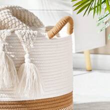 Large Blanket Basket (13.In * 13.8in), Baby Laundry Basket, Cotton Rope Blanket Basket For Living Room, Laundry Room, Day Care Center, Pillows, And Baby Toy Box (White/Brown) - 彩色 - 查看 7