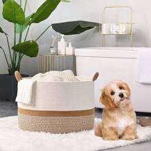 Large Blanket Basket (13.In * 13.8in), Baby Laundry Basket, Cotton Rope Blanket Basket For Living Room, Laundry Room, Day Care Center, Pillows, And Baby Toy Box (White/Brown) - 彩色 - 查看 3