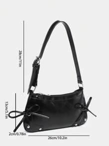 1 件复古肩带蝴蝶结装饰外露翻盖黄色豹纹单肩腋下法棍包，适合约会、郊游、派对