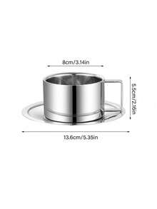 1件小众设计不锈钢咖啡杯碟下午茶高档咖啡杯碟套装复古精致杯碟