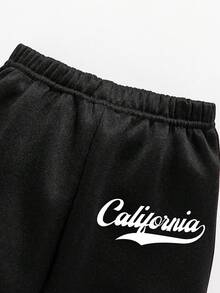 2 件套年轻男孩卡通印花保暖圆领运动衫和运动裤 - 黑色 - 查看 7