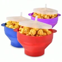 Baltens 1/3pcs Silicone Microwave Popcorn Maker Bowl Collapsible Popcorn Popper With Lid Large Capacity Baking Tools Christmas Gift - Multicolor - View 12