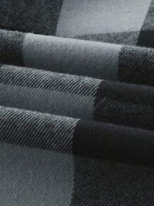 男士法兰绒格子衬衫休闲纽扣衬衫常规版型长袖衬衫 - 深灰色 - 查看 5