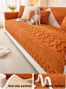 1pc Boho Solid Color Sofa Cover, Anti-Cat Scratch Sofa Cover,Durable Washable Universal Furniture Cover,Bedroom, Office, Living Room Home Decoration - Orange - View 2