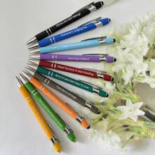 10pcs/Set Interesting Text-Themed Ballpoint Pens, Positive Energy Ballpoint Pens, Metal Push-Button Stylish Pens, Aluminum Barrel Ballpoint Pens, Capacitive Touch Ballpoint Pens, Handwriting Touch Screen Pens - Capacitive Pen Style 8 - View 8