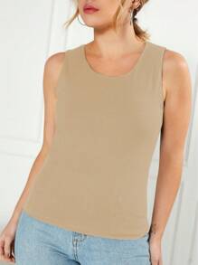 K&K FASHION SHEIN Women's Basic Ribbed Tank Top - Beis - Ver 4