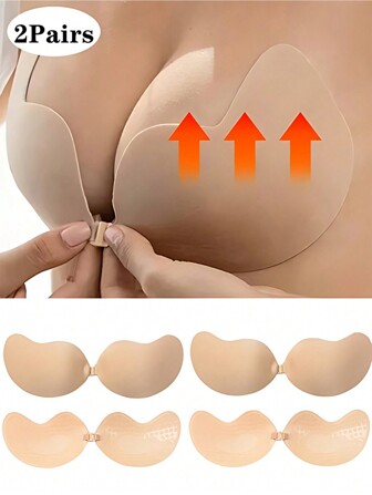 2pairs Strapless Adhesive Bra Silicone Breast Petals, Sexy Push-Up Invisible Brassiere For Women, Suitable For Spaghetti Strap Dress & Wedding Gown, Add More Volume To Small Busts With Mango-Shaped Cups
