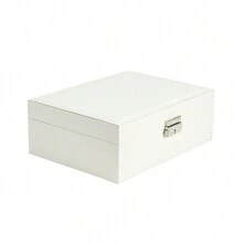 Living And Home  White 2-Tier PU Leather Jewellery Box With Lock - White - View 2