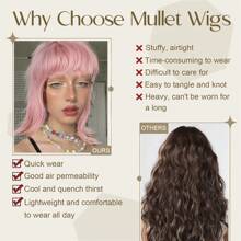 KRSI Straight Mullet Pixie Haircut With Bangs Layered Shaggy Mullet Wigs For Women,70s 80s Short Layered Shag Pixie Cut Wig Synthetic Wolf Cut Mullets Wig For Women 14inch - 粉色 - 查看 3