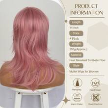 KRSI Straight Mullet Pixie Haircut With Bangs Layered Shaggy Mullet Wigs For Women,70s 80s Short Layered Shag Pixie Cut Wig Synthetic Wolf Cut Mullets Wig For Women 14inch - 粉色 - 查看 4