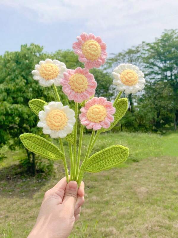 1/5/15/30 Pcs, Crochê Daisy Flor de Crochê Feito à Mão Presente de Ação de Graças Presente de Natal Decoração de Sala de Estar Quarto