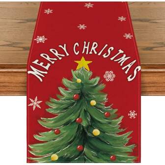 1/4/6 件红色圣诞松树雪花圣诞快乐桌旗/座垫，季节性冬季厨房餐桌装饰适用于家庭派对装饰
