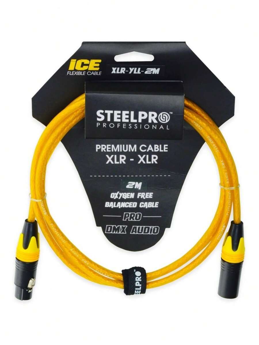 2m Professional Balanced XLR Cable Male - Female Steelpro - Yellow - View 1