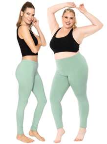 Women's Cotton Plus Size Leggings | Stretchy | X-Large - 7X - Cây xô thơm xanh - Xem 3